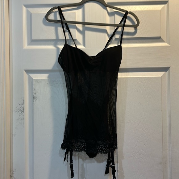 Vintage Victoria’s Secret Sheer Mesh Garter Slip Teddy 34B - Picture 1 of 10